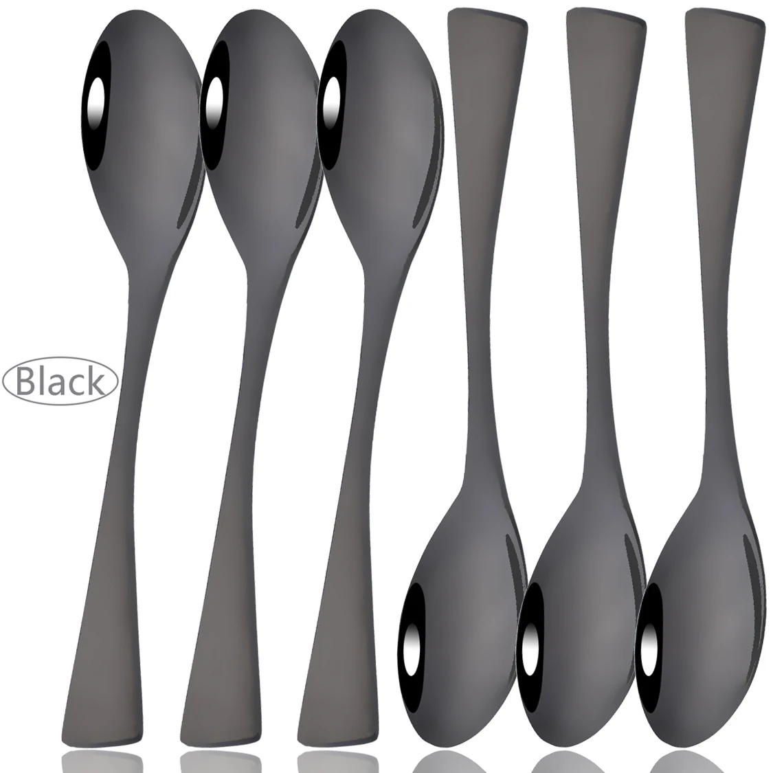 

6Pcs Black Dinner Spoon Dinnerware Set Western Spoon Cutlery Set Stainless Steel Big Spoon Tableware Party Home Kitchen Flatware