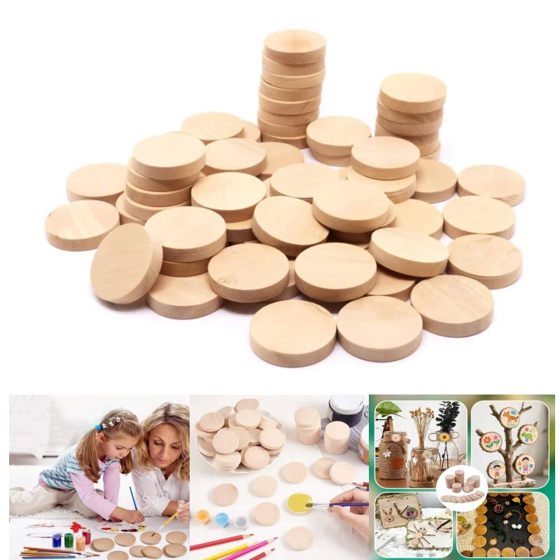 50 Stück 1,5 cm-5 cm runde Scheiben, unvollendete Scheiben, Holzornamente für DIY-Dekorationen, Lasergravur, Basteln, Schule, Bildung