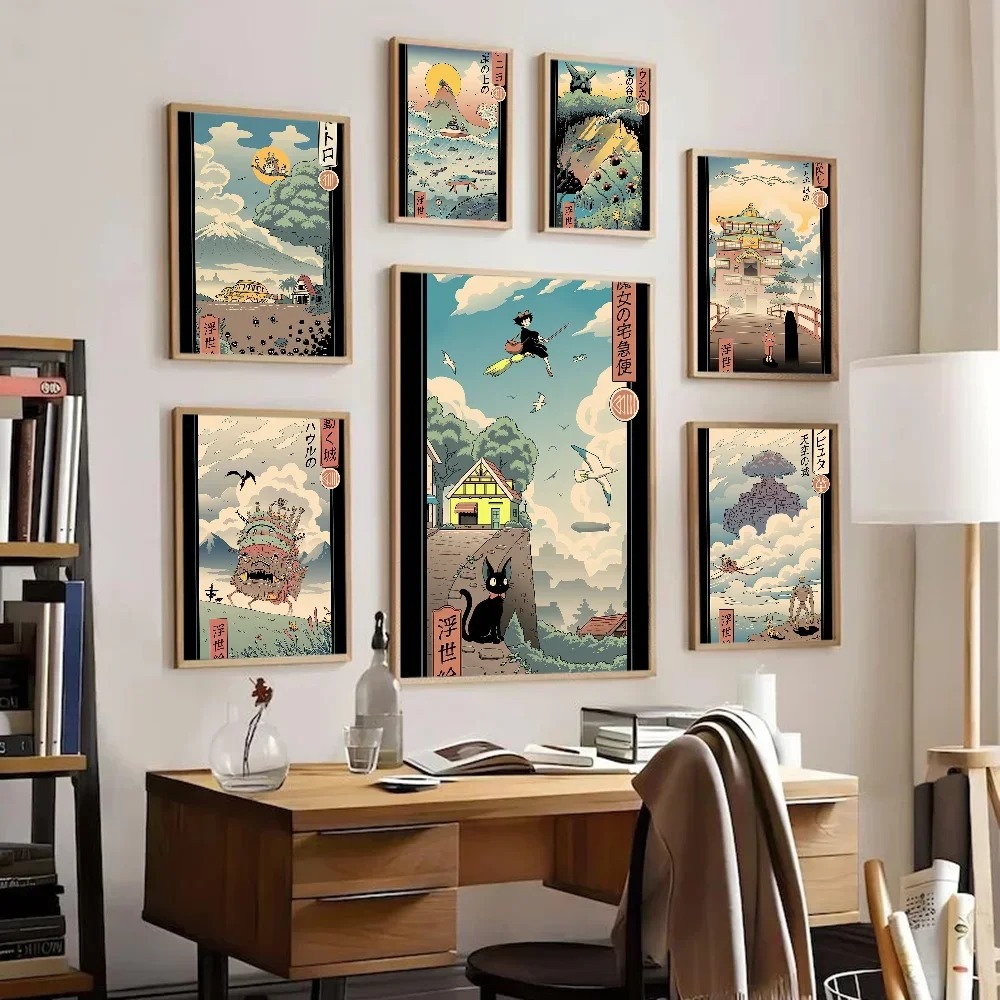 Studio Ghibli Ukiyo-e Vintage Posters Sticky Vintage Room Home Bar Cafe Decor Kawaii Room Decor