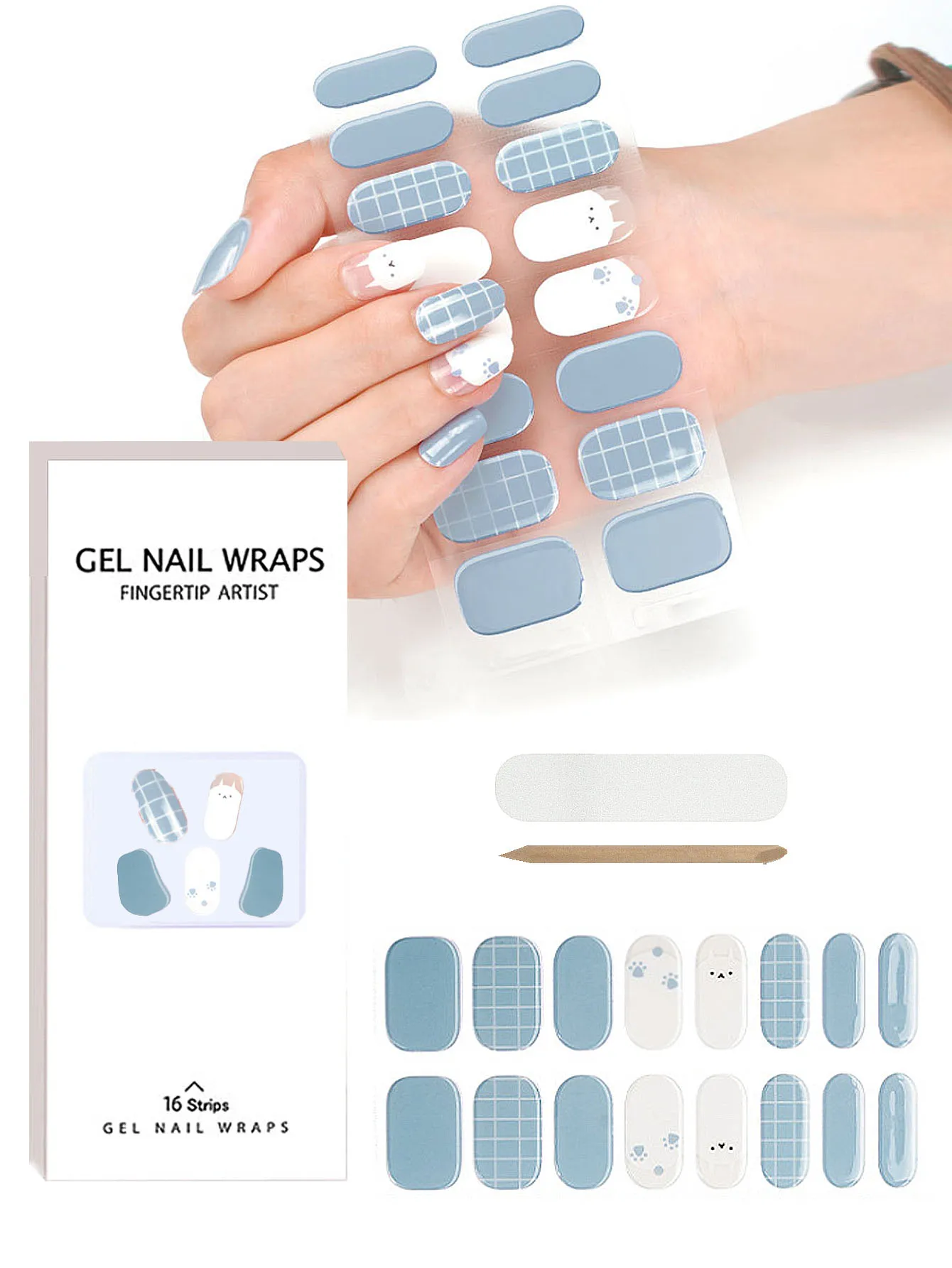 Semi Cured Gel Nail Strips Glossy & Long Lasting Nail Polish Stickers 16pcs Nail Stickers,Easy to Use Long Lasting Includes Nail