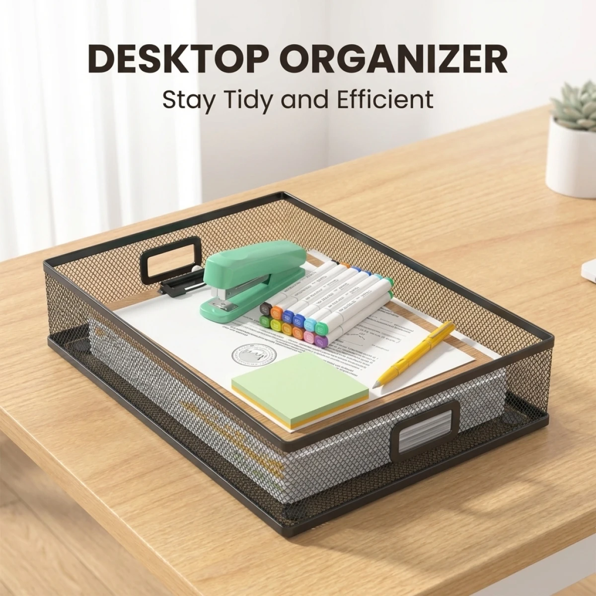 

A4 Mesh Desktop Organizer, Stackable File Holder Rack, Space Saving Tidy Solution for Office Kitchen Bedroom