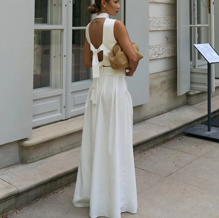 

Summer Loose White 2 Piece Sets Woman Outfit 2025 Fashion Sleeveless Tank Top With High Waist Long Skirt Set Streetwear Outfits