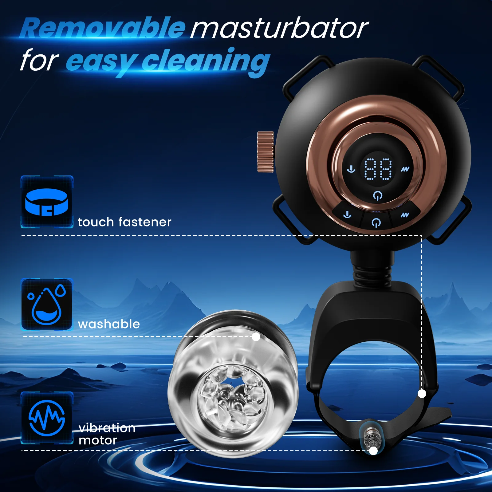 Wearable Automatic Adjustable Male Masturbator with Removable Belts LCD Males Adults Sex Toys Penis Masturbation Stroker for Men view 5