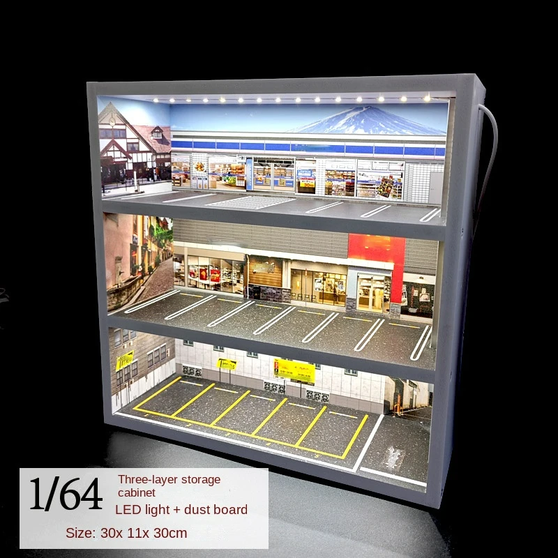 1/64 Diorama Car Garage Model LED Lighting Car Model Display Cabinet Scene Model