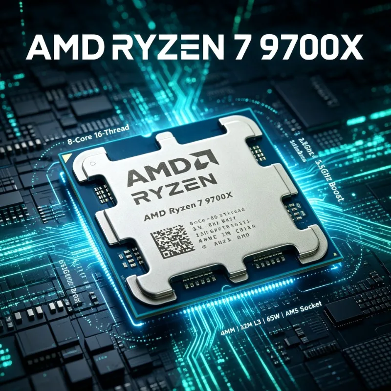 Ryzen 7 9700X 3.8GHz Desktop CPU 8‑Core 16‑Thread 4NM 32MB L3 Cache 65W Socket AM5 DDR5 PCIe5.0 without fan