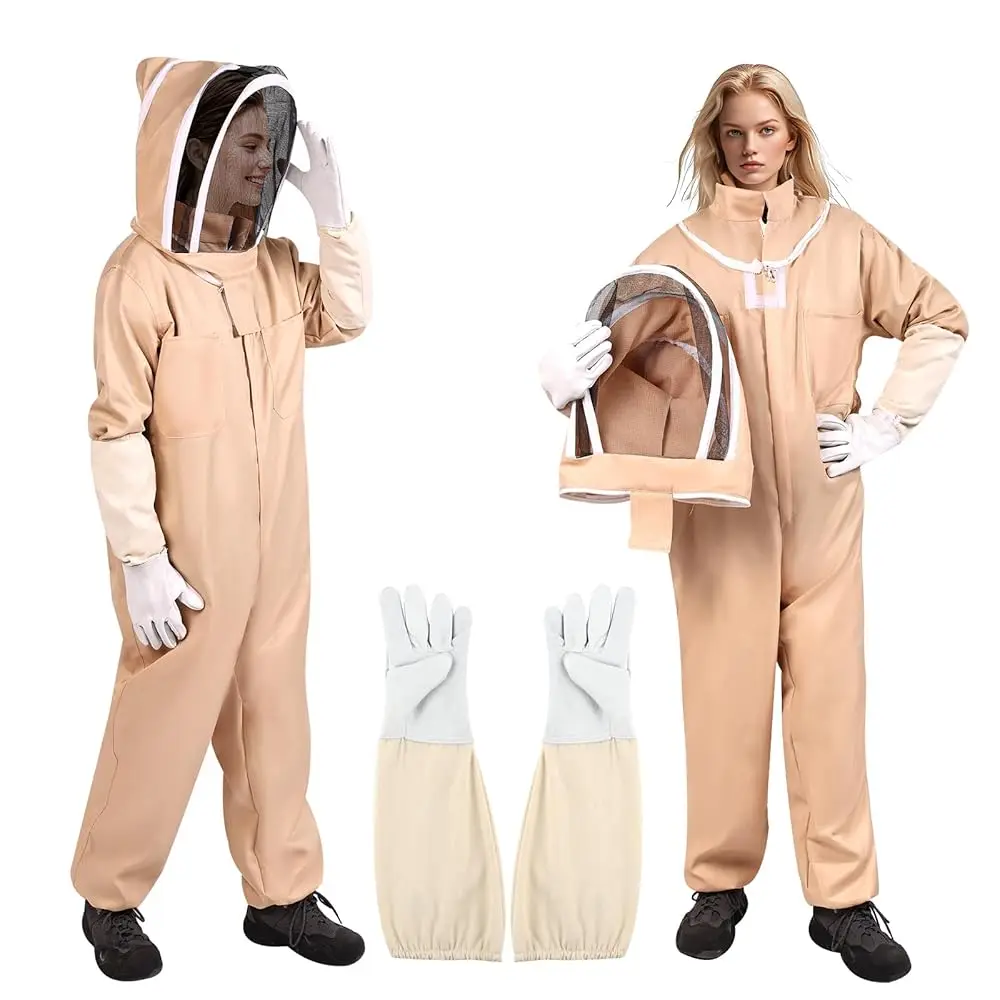 

Professional Beekeeping Suit Outfit Apiarist Full Body Suit Beekeeping Jacket with Gloves &Ventilated Hood Beekeeper Hat for