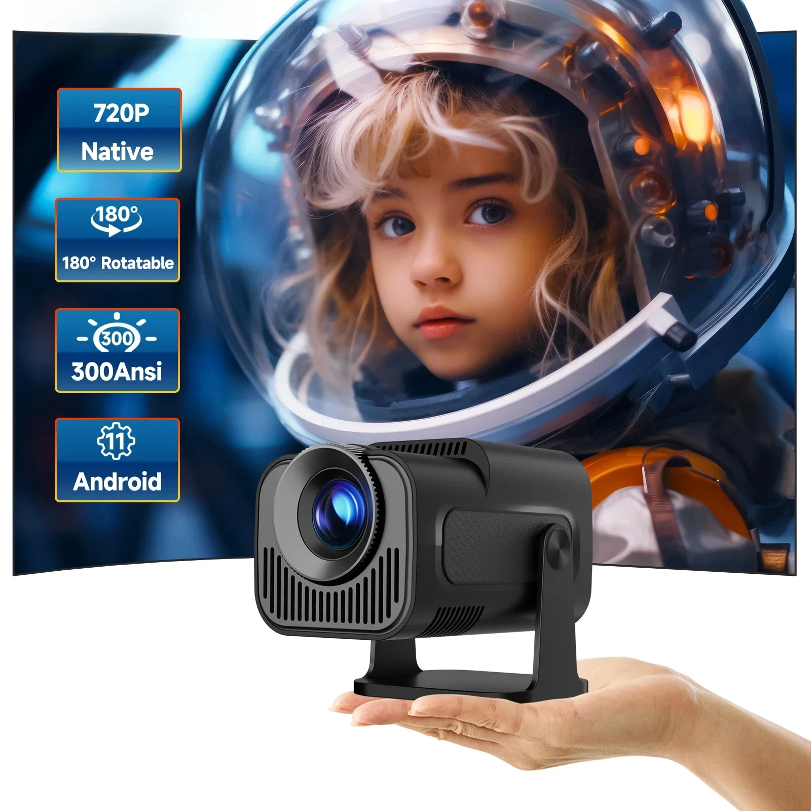 2025 NEW HY320 Mini Native 720P Android 11 4K Projector 300ANSI Wifi6 BT5.0 Cinema Outdoor Portable 180° Rotable Video Projector