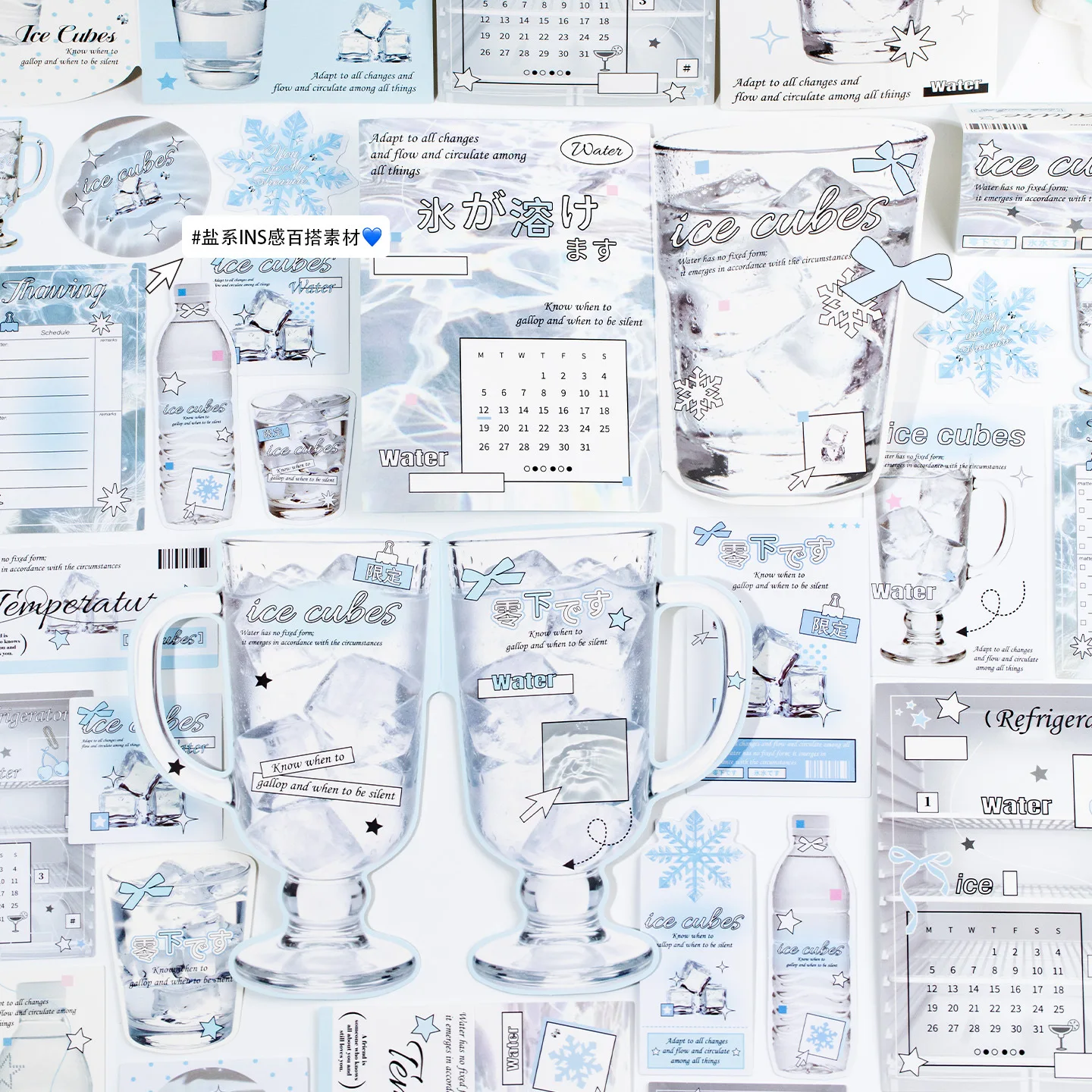 22pcs Sea Salt Ice Cube Series Kawaii Ins Winter Elements Decorative Stickers Material Pack Creative Scrapbooking DIY Aesthetics