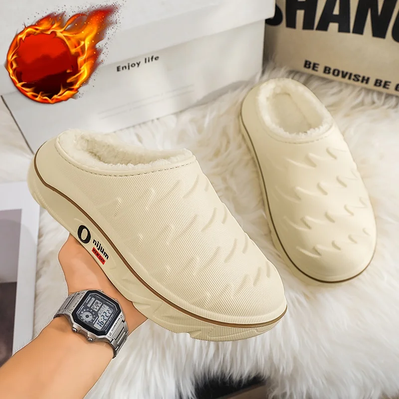 Men's and Women's Cotton Slippers for Autumn and Winter, Suitable for Indoor and Outdoor Use, with Added Fleece, Thickened for W