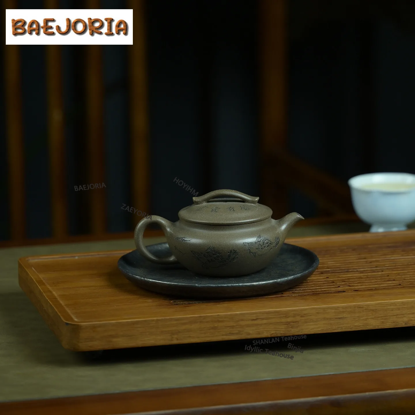BAEJORIA 200ml Luxury Yixing Purple Clay Teapots Handmade Fish Algae Pot Raw Ore Graphite Section Mud Kettle Zisha Tea Set Gifts