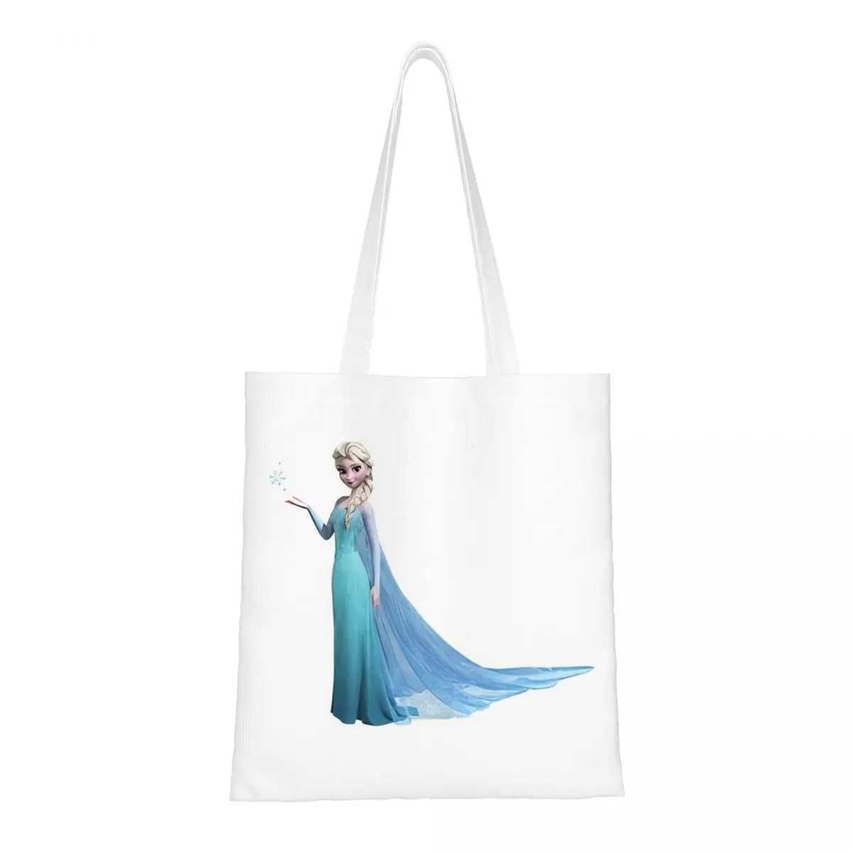 Frozen Elsa Princess Snow Queen Cartoon Canvas Tote Bag Reusable Large Capacity Grocery Bag for Women Travel Bags