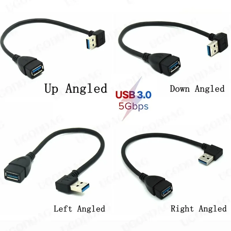 Usb Verlengkabel Usb 3.0 Mannelijk Naar Vrouwelijk Haaks 90 Graden Usb Adapter Omhoog/Omlaag/Links/Rechts Kabel Usb 0.2M