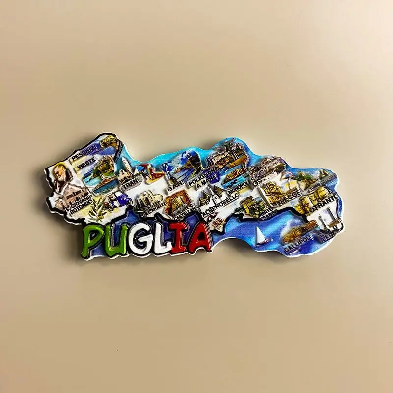 

Apulia Region City Map Resin Refrigerator Magnet Modern Minimalist Decoration Gift Italy Travel Souvenir