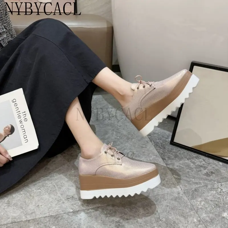 

High Quality Genuine Leather Flat Platform Women Shoes Fashion Wedge Casual Woman Luxury Designer Brand Leather Shoes For Women