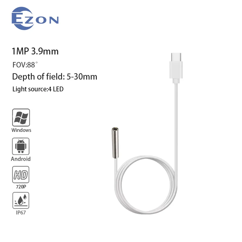 

3,9 мм, 4 светодиода, 720P, эндоскопическая камера для осмотра трубопровода, эндоскопическая камера с мягким шнуром типа C, 1,5 м