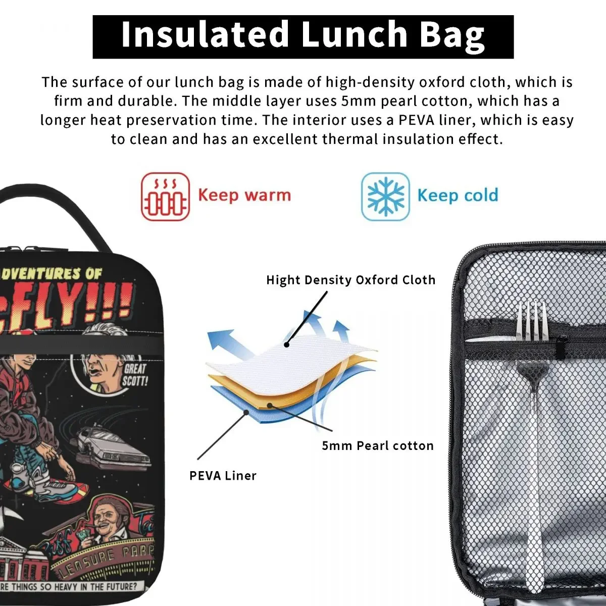 Marty McFly-Sac à Déjeuner Isotherme Réutilisable pour l'École, Boîte de Rangement des citrouille, Glacière Thermique, Bento, Accessoires Retour Vers le Futur