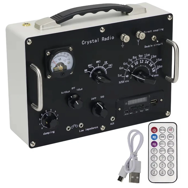 RISE-Rádio de cristal de ondas médias e ondas curtas Rádio de cristal retrô com rádio FM e módulo de reprodutor de música MP3