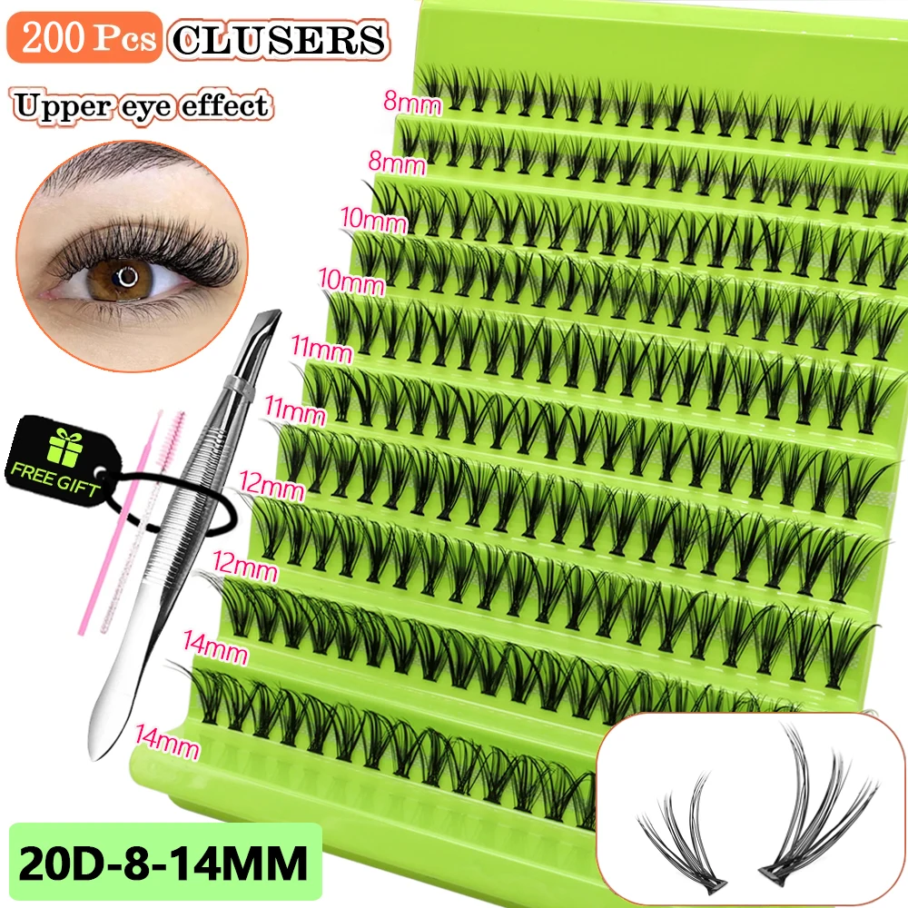 10D/20D/30D/40D 200 Bundles/box Mink Eyelashes Natural Individual Eyelash cluster Makeup Tool Lashes 8-14mm Mixed Tray Cilia