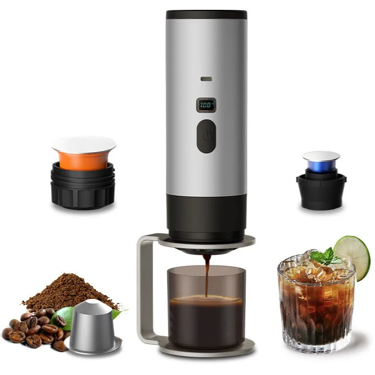 Capsule coffee machine, fully automatic, wireless, heating, small and portable，Digital display, long-lasting battery life