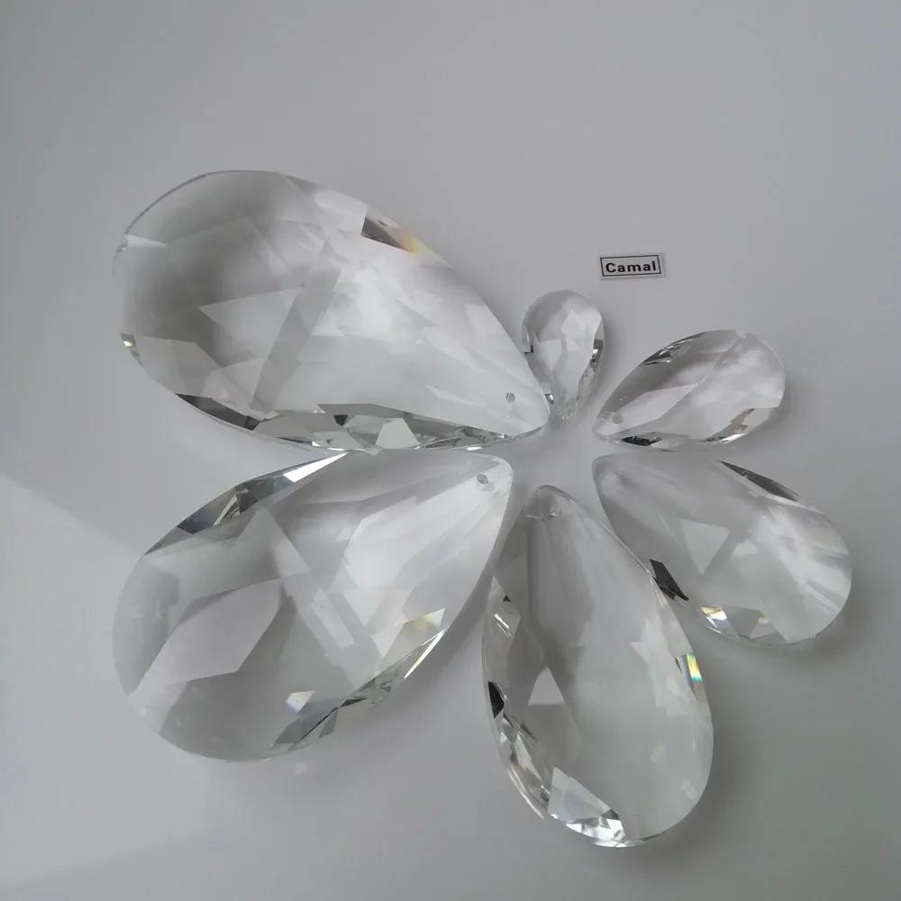 Camal 1PCS 28/38/50/63/76/89mm K9 Faceted Waterdrop Shaped Crystal Glass Prisms Pendant SunCatcher Lamp Lighting Chandelier Part