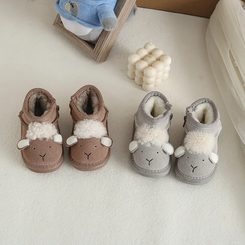 2026 New Little Boys Girls Snow Boots Winter Warm Fur Plush Children Boots Waterproof Cute Cartoon Kids Ankle Boots For Baby