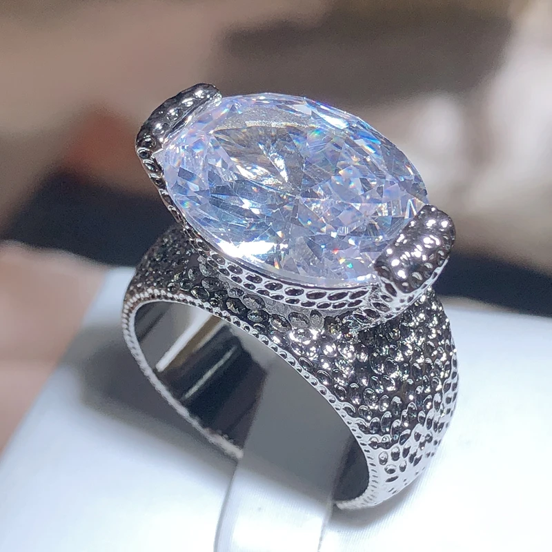 Classic Big Oval White Crystal Wedding Rings For Women Silver Color Large Oval Stone AAA CZ Zirconia Engagement Rings Jewelry