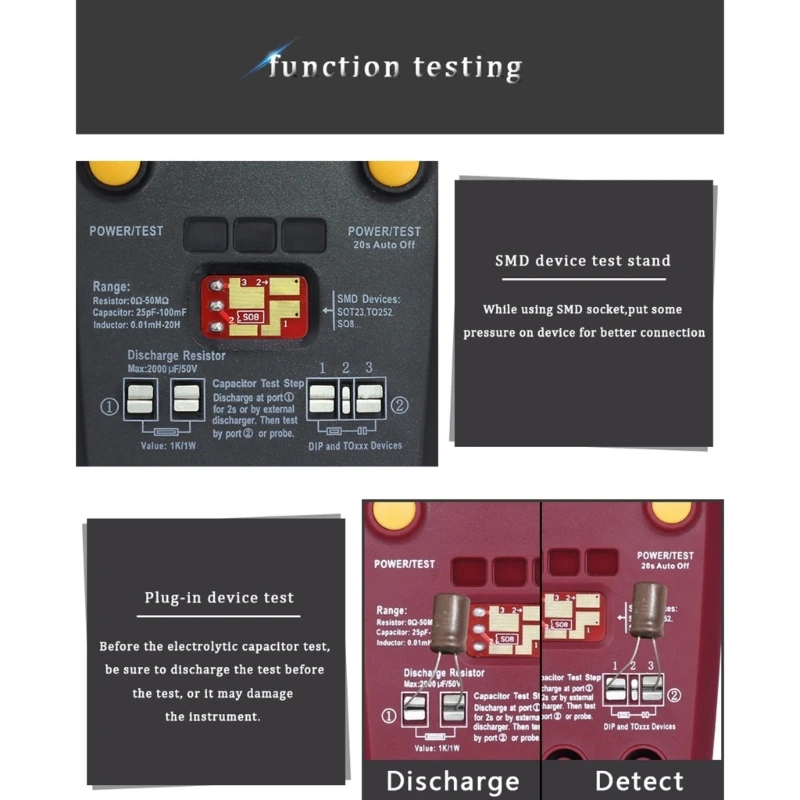 Tester portatile per condensatori transistor LCD Screen e durata della batteria lunga