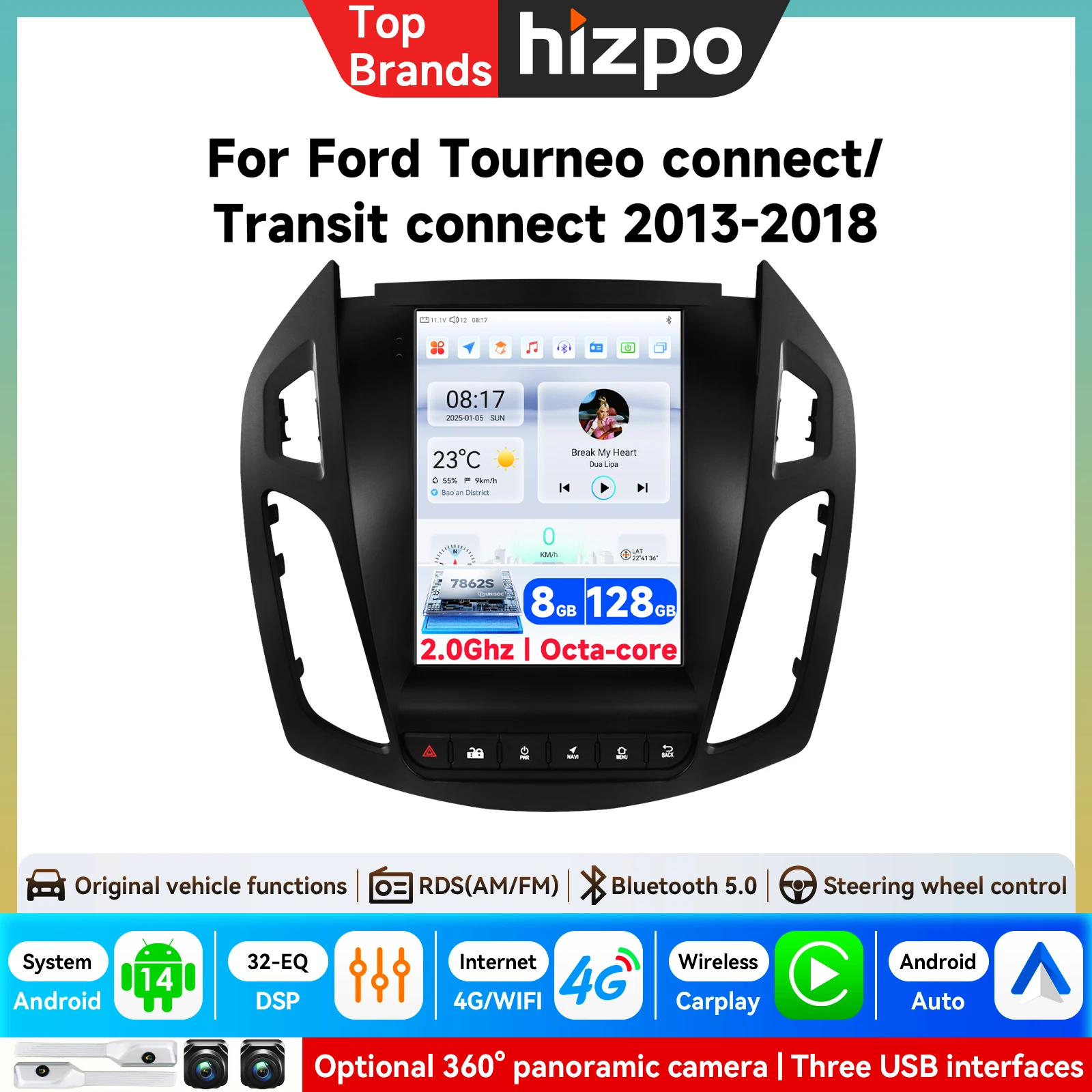 Hizpo 9,7'' Bildschirm Autoradio für Ford Transit Connect 2013 - 2018 Ford Tourneo Connect Multimedia-Videoplayer Stereo GPS Carplay