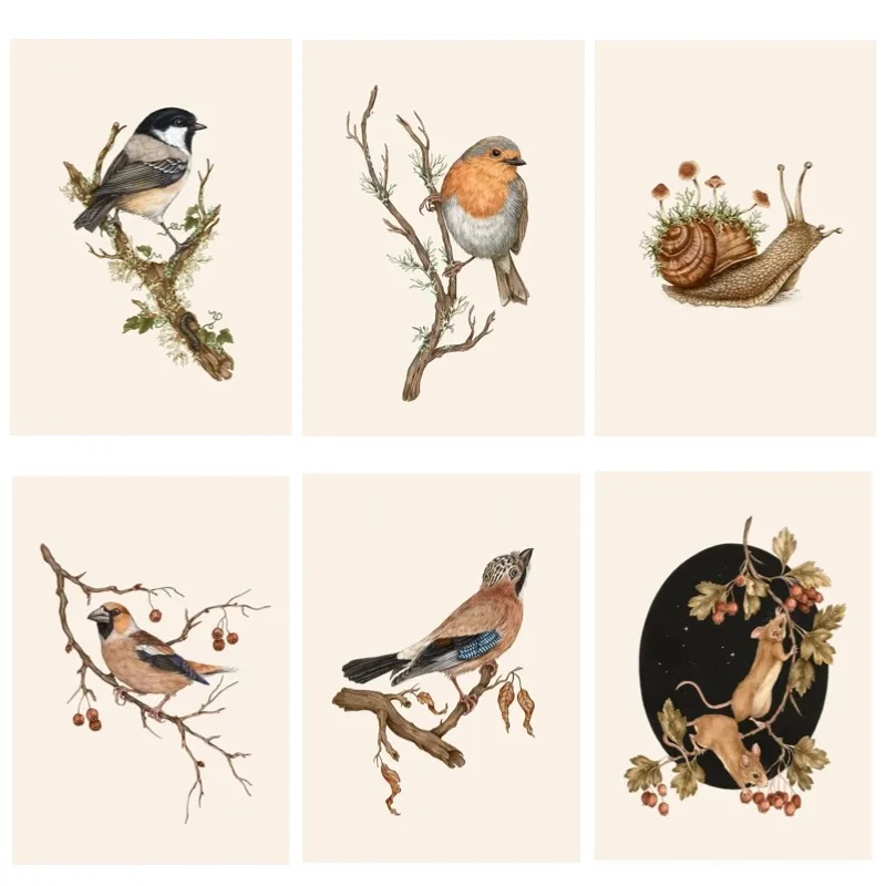 Nordic Vintage Wall Art Canvas Painting, Goldfinch Bird Flower Landscape Posters Prints, Wall Pictures for Living Room Decor