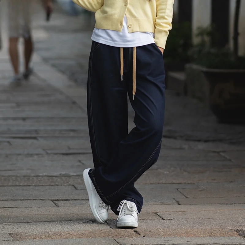 

Comfortable Wide Leg Jeans Deep Blue Loose Fit Autumn Sle l Waist Long Pants Traditional Denim Fabric Women's Faion
