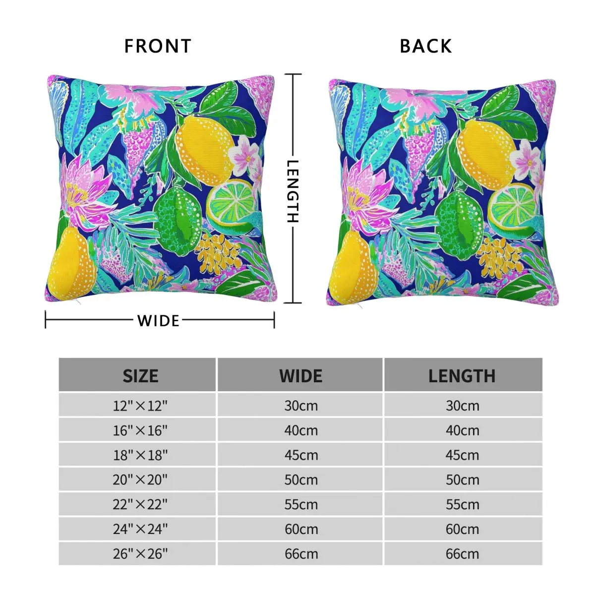 Preppy Lemons Tropical Fruits Square Pillowcase Polyester Linen Velvet Printed Zip Decor Pillow Case Sofa Cushion Cover 18