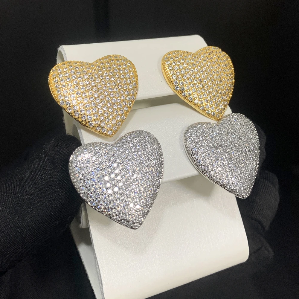 Luxuriöse 23mm Große Herz-Ohrringe Iced Out Bling Micro Pavé 5A Kubikzirkonia Ohrringe Modischer Liebes-Schmuck