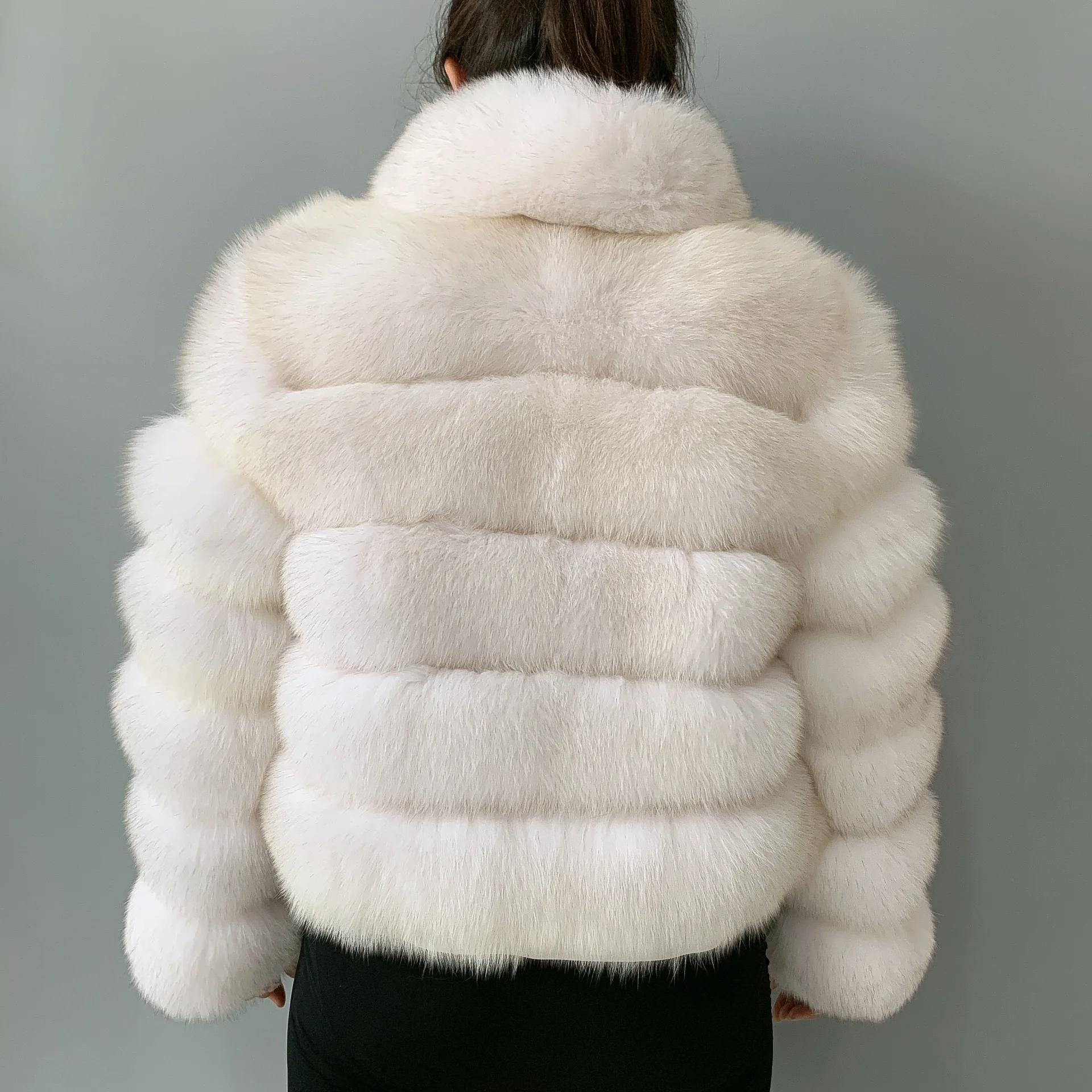 Real Fox Fur Coat for Women, Stand Collar Design, Long Sleeve, Natural Fur Jacket, 100% Real Fox Fur, Fluffy, Winter, New, 2023