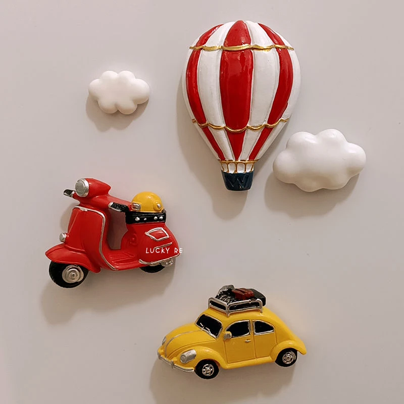 2pcs Car Clouds Creative Fridge Magnet Cartoon 3D Modeling Behicle Car Magnetic Paste Decoration Fridge Magnets Kitchen Accessor