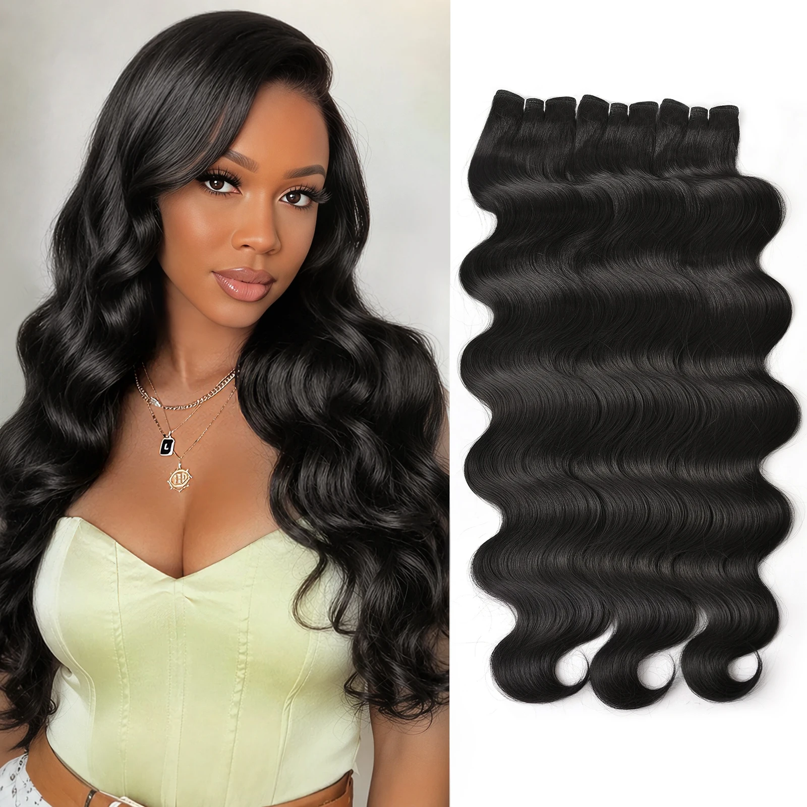 Colorful Body Wave Hair Bundles Blonde 613 Piano Natural Synthetic Hair Extensions Ombre Thick Ponytail Loose Deep Hair Weaving