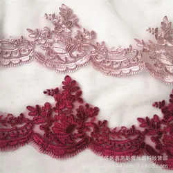 1Yard 11cm wide Camel Burgundy Cording Edge Polyester Embroidery Lace Trim for Bridal Wedding Gown Costume Design Lace Ribbon