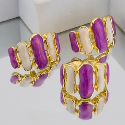 Dubai Metal Earrings Ring Set For Dopamine Color Gold Color Earring Adjustable Open Ring Female Fashion Jewelry Gift For Party