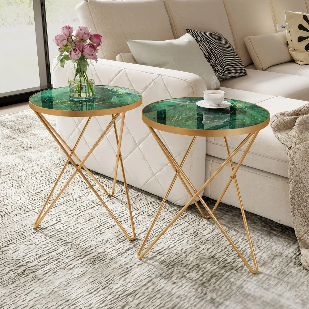 

Marble Pattern Table-Marble Top Coffee Table, Round End Table Side Table with Engineered Marble, Marble Suitable for Living Room