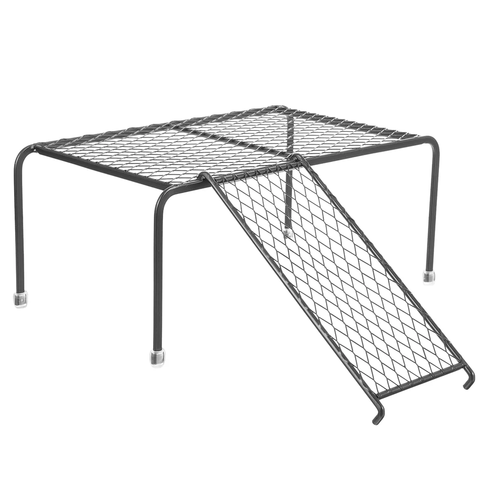Automatic Door Pet Feeding Rack Toy Chicken Mesh Platform Shelf Feeders Black Wrought Iron