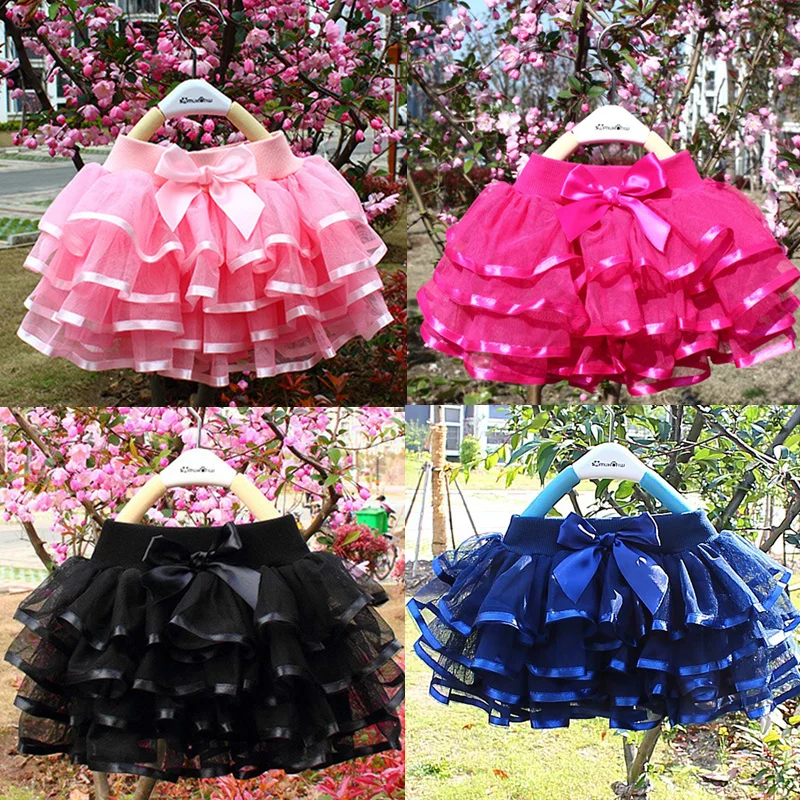 Baby Girl Tutu Mini Skirt Kids Princess Rainbow Pettiskirts Bow Dresses Girls Ballet Dance Skirts Ball Gown Children Clothes