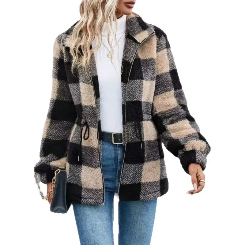 2026 New Autumn/Winter Women's Coat With Grid And Zipper Strap Fashionable Comfortable Versatile Simple Daily And Commuter Coat