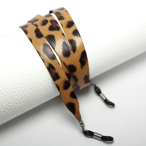 Imagen 2 del producto Correa para gafas de cuerda de cuero plana suave con estampado de leopardo dinámico marrón, cuerda de cadena para gafas de sol de 30 pulgadas, accesorios para gafas antipérdida