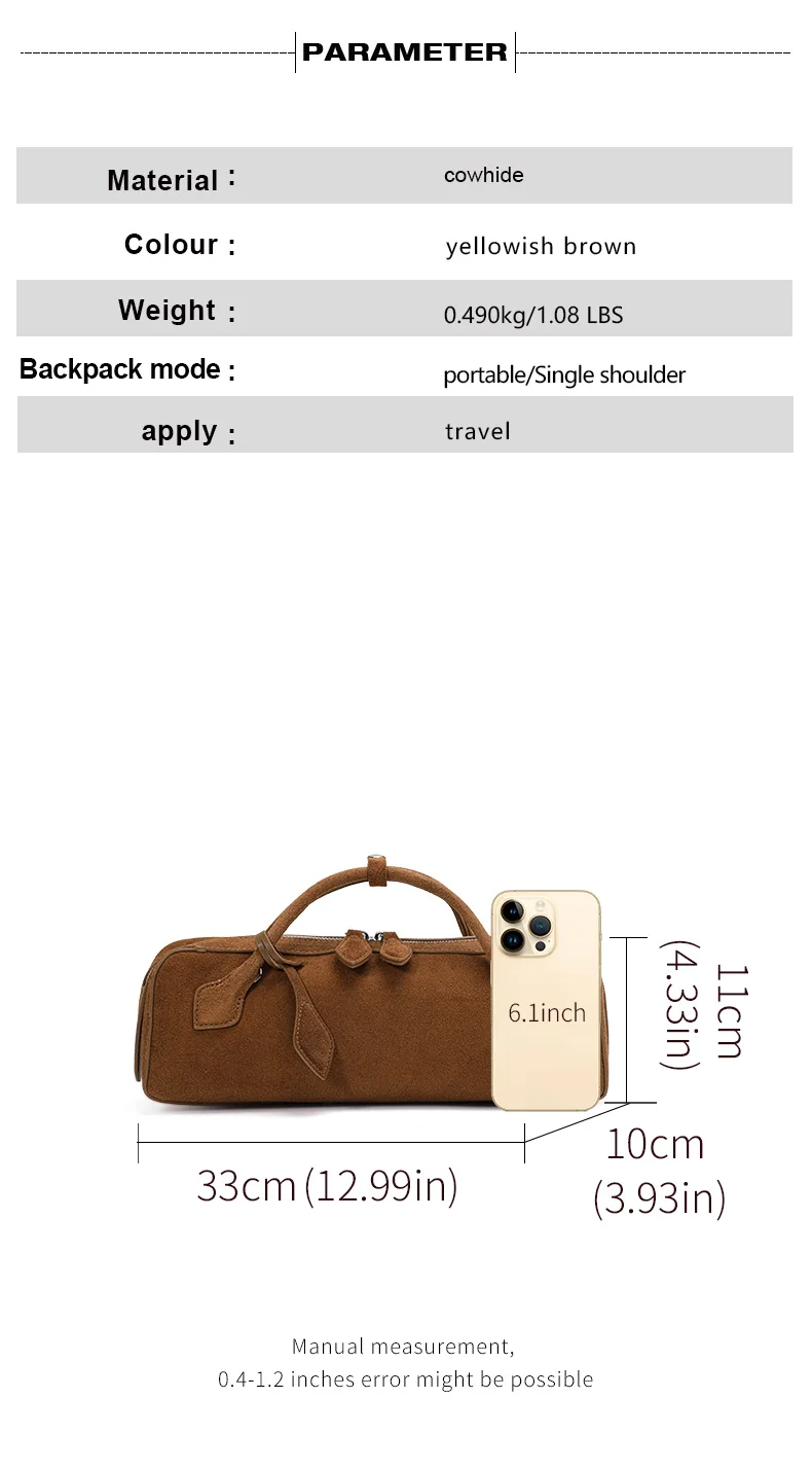 Aidanni Vintage Wildleder-Handtasche mit großem Fassungsvermögen, Neuheit 2026, Matte Rindsleder-Damentasche, Stilvolle Wurstform – Detail 4