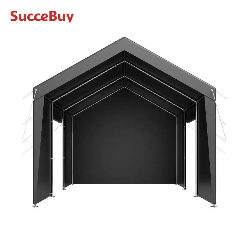 SucceBuy Carport 12x20FT مظلة خارجية للشرب مع جدران جانبية قابلة للإزالة وباب للأشعة فوق البنفسجية ومقاومة للماء لقارب السيارات