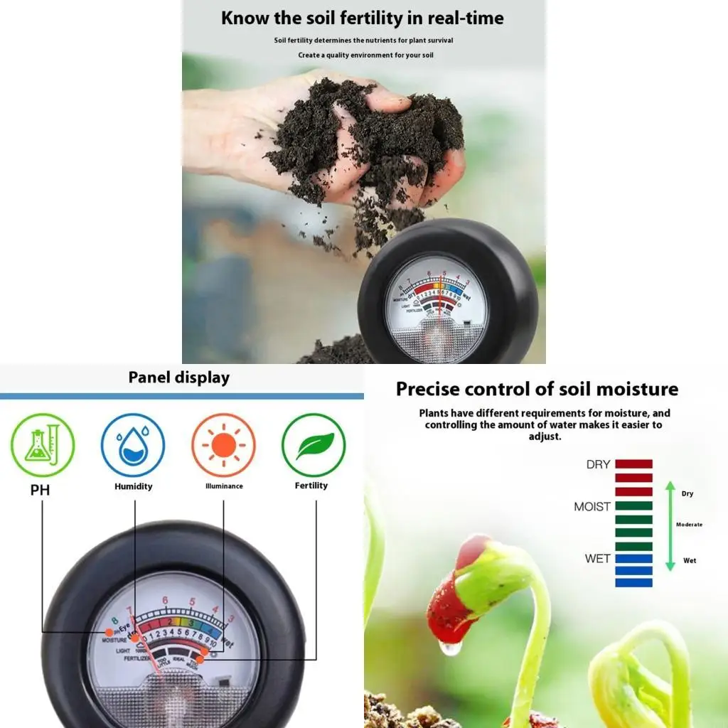 

4 в 1 измеритель плодородия почвы для тестирования температуры света в влажности.