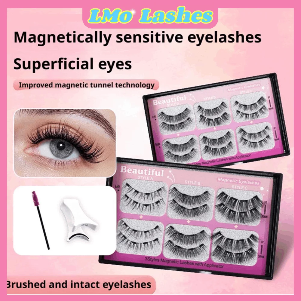 رموش مغناطيسية طبيعية ثلاثية الأبعاد 3 أزواج رموش مغناطيسية صندوق شحن رموش مصنوعة يدويًا هدية كاذبة دعم قابل لإعادة الاستخدام #1