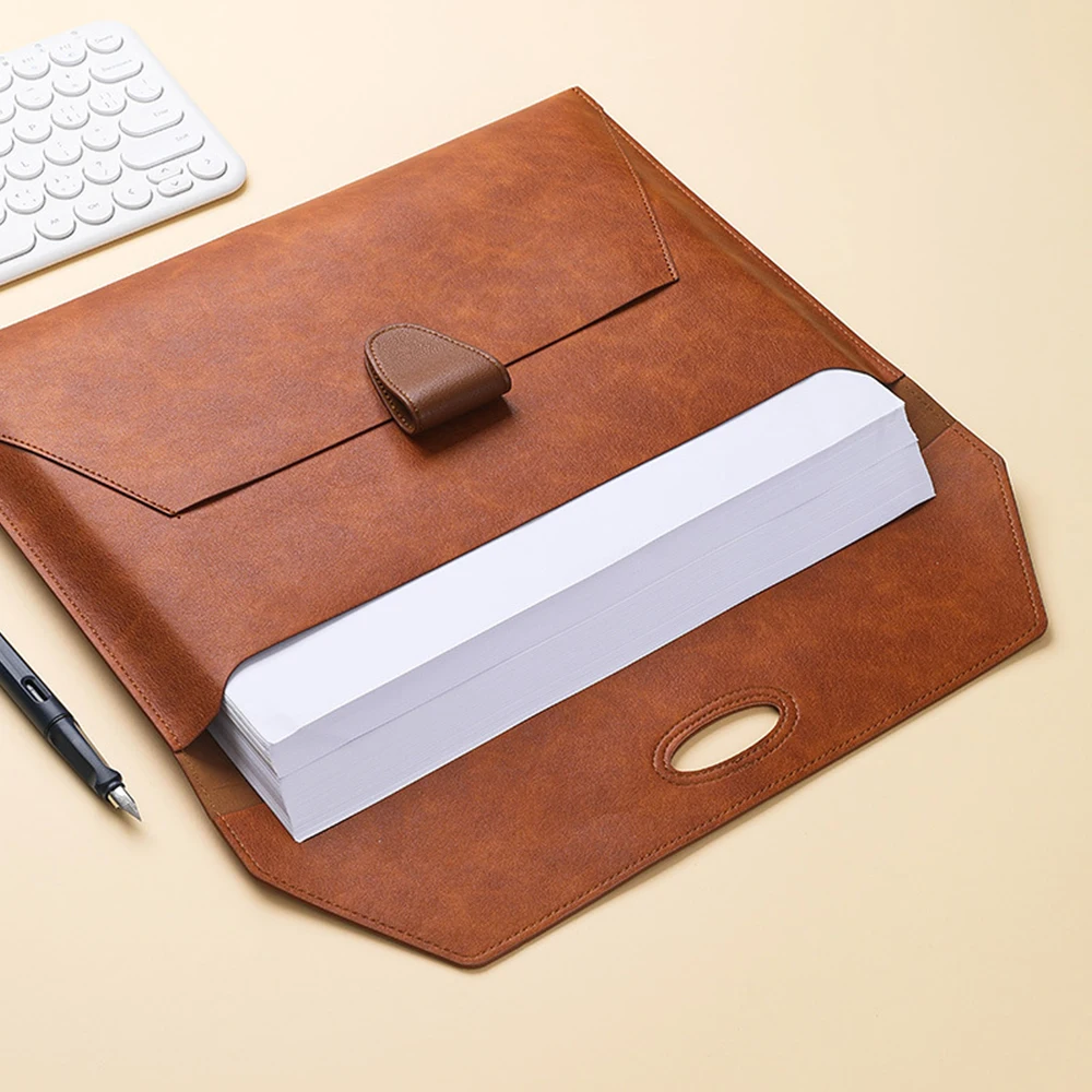 Customized name: A4 business file bag, leather material, thick and waterproof storage bag, office bag, bill bag