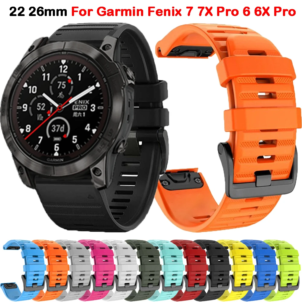 22mm 26mm QuickFit Strap For Garmin Fenix 7 7X Pro 6 6X Pro 5 5X Plus Band Silicone Bracelet Watchband Quick Release Strap