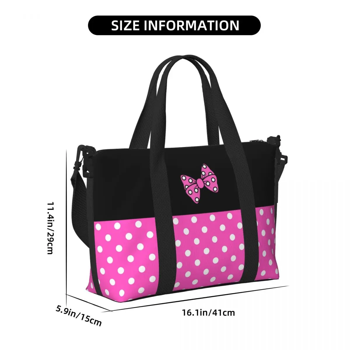 Borsa Tote personalizzata rosa Mickey Minnie Mouse Polkadots per donna borse da viaggio da spiaggia animate di grande capacità