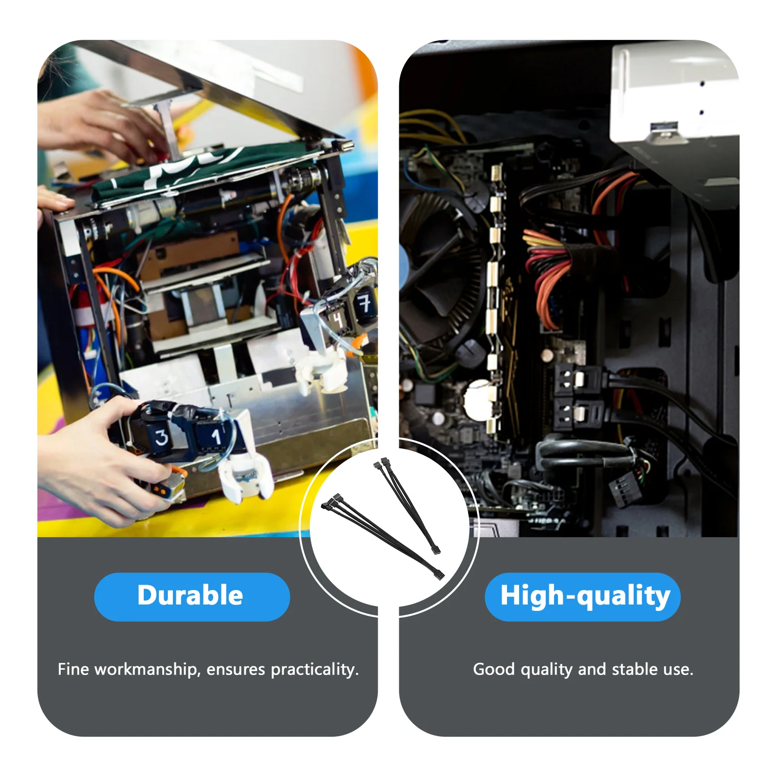 

2 pcs Fan Interface Expansion Cable 3 Way Pwm Splitter Y Braided Power Extension For Cooling Fans Anti-Aging Tin-Plated Terminal